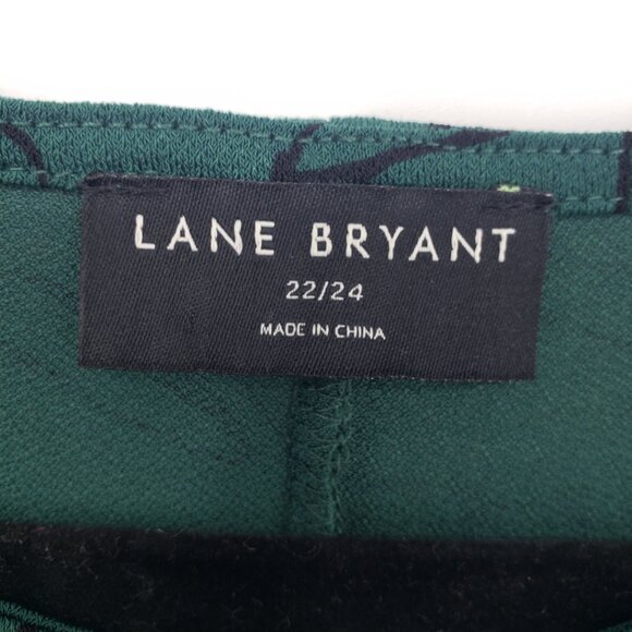 Lane Bryant Floral Print Keyhole Cut Out Blouse Top 22 Long Sleeves Green Black - Picture 3 of 9